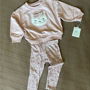 cloud island Pink Baby Sweatshirt with Cat Applique